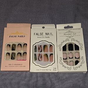 Elegant Press-On Nail Set - Black, Gold, Pink